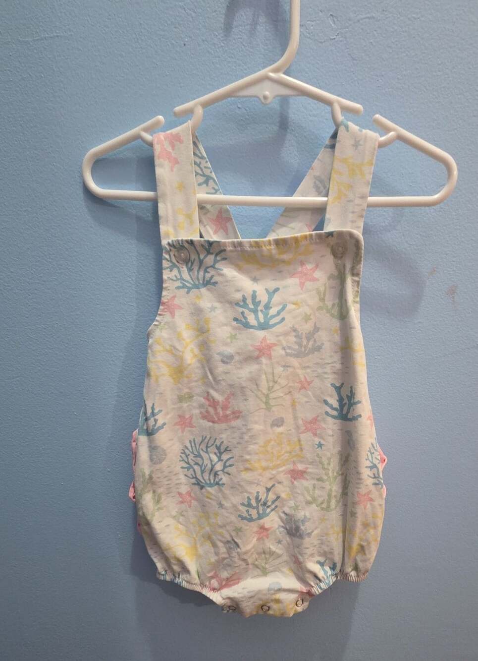 Stitchy Fish Ruffled Bubble Romper Sea Print